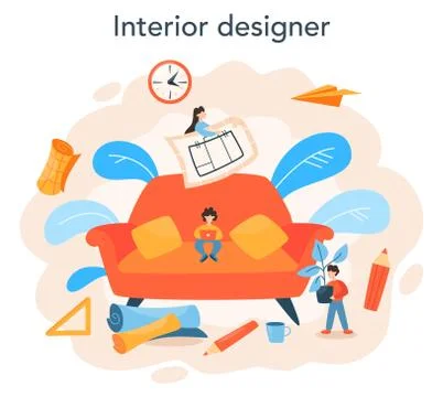 Professional interior designer concept. Decorator planning the design Illustrazione stock