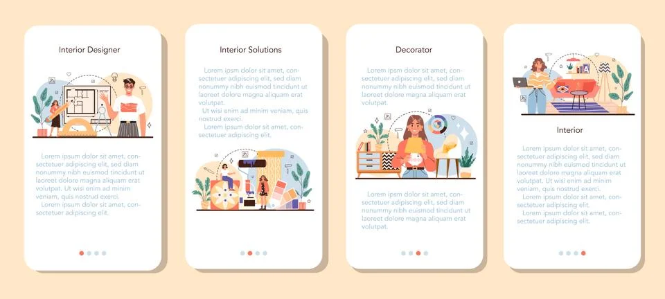 Professional interior designer mobile application banner set. Decorator Illustrazione stock