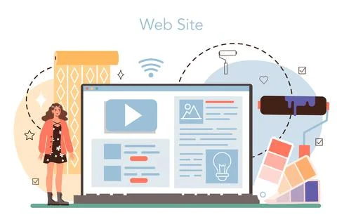 Professional interior designer online service or platform. Decorator Illustrazione stock