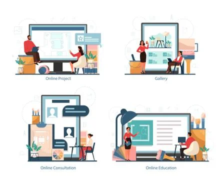 Professional interior designer service platform on differernt device Illustrazione stock