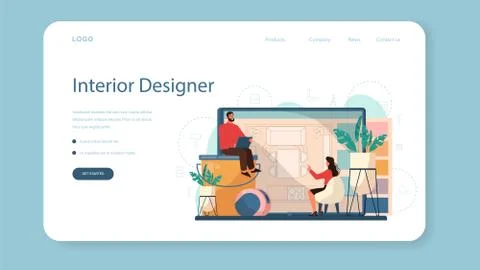 Professional interior designer web banner or landing page. Illustrazione stock