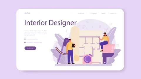 Professional interior designer web banner or landing page. Illustrazione stock