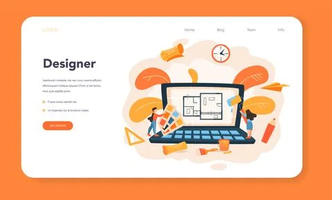 Professional interior designer web banner or landing page. Illustrazione stock