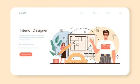 Professional interior designer web banner or landing page. Decorator Illustrazione stock