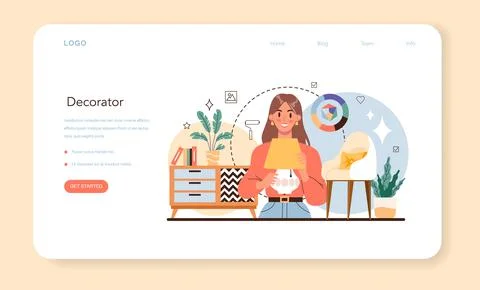 Professional interior designer web banner or landing page. Decorator Stock Illustration