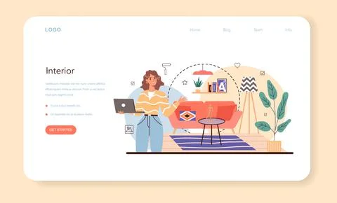 Professional interior designer web banner or landing page. Decorator Illustrazione stock