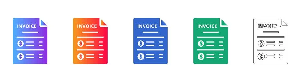 Professional Invoice Billing Document Icon Set Stock Illustration