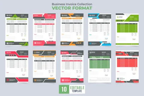 Professional invoice template collection vector with abstract shapes. Corpora Illustrazione stock