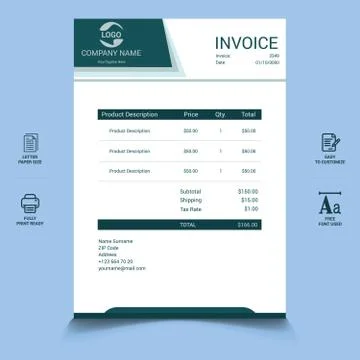Professional invoice template design Vector 库存插图