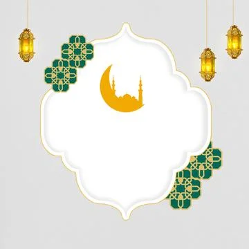 Professional Islamic decorative background featuring a central white frame,.. Stock Photos