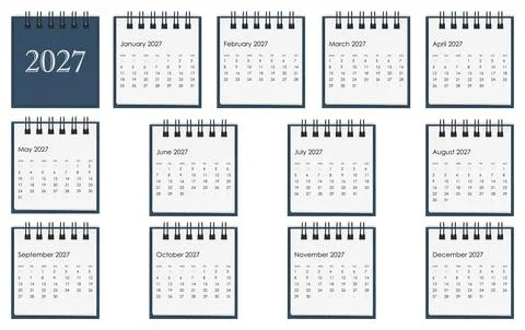 Professional isolate of 13 calendar elements including cover and all 12 month 스톡 사진