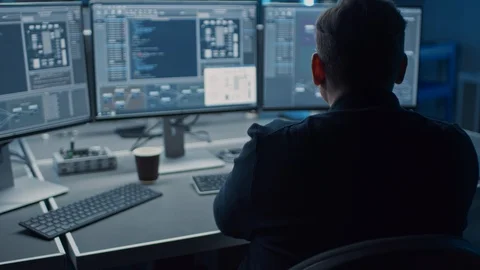 Professional IT Programer Working in Data Center on Desktop Computer Stock Footage 103271395