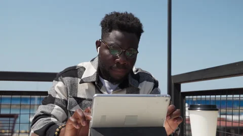 Professional it specialist and programmer works remotely during travel, portrait Video stock 231901245