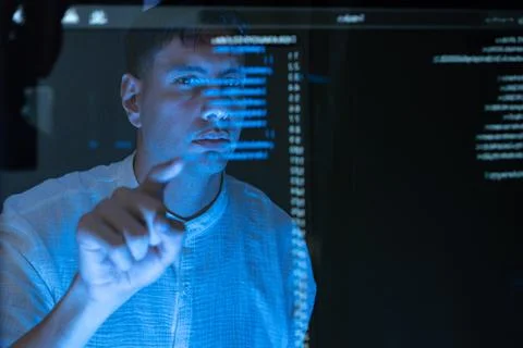 Professional IT Technical Support Specialist or Software Developer pointing.. Stock Photos