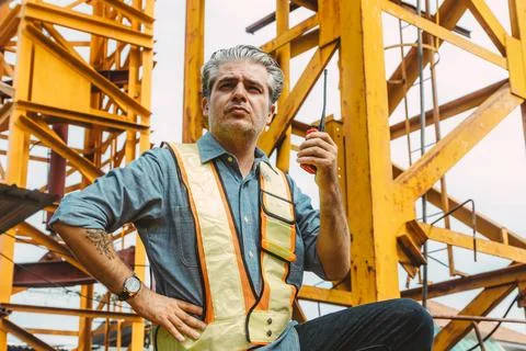 Professional Italian construction engineer building site manager. Foreman o.. Stock Photos