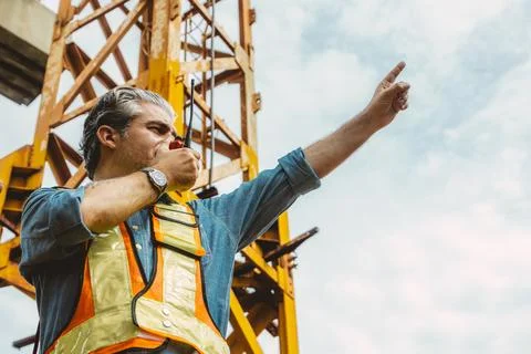 Professional Italian construction engineer building site manager. Foreman o.. Stock Photos