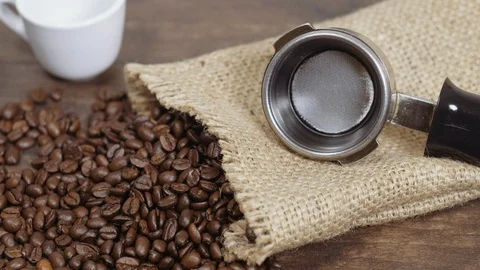 Professional items for making coffee. Preparing espresso set for barista. Stock Footage 112681373