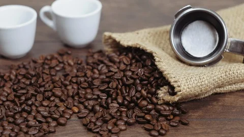 Professional items for making coffee. Preparing espresso set for barista. Stock Footage 112681417