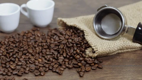 Professional items for making coffee. Preparing espresso set for barista. Stock Footage 112681454