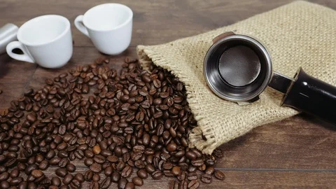Professional items for making coffee. Preparing espresso set for barista. Stock Footage 112681513