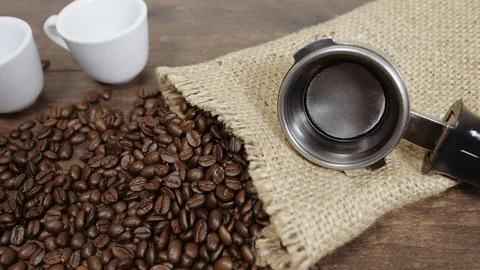 Professional items for making coffee. Preparing espresso set for barista. Stock Footage 112681560