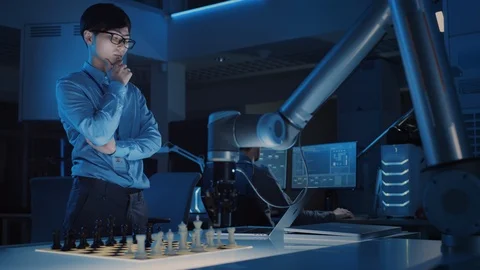 Professional Japanese Development Engineer is Testing an Artificial Intelligence Stock Footage 105349951