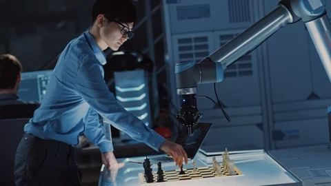 Professional Japanese Development Engineer is Testing an Artificial Intelligence Stock Footage 105354913