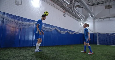 Professional junior soccer team, trainer and little boy football trainer Stock Footage 139217500