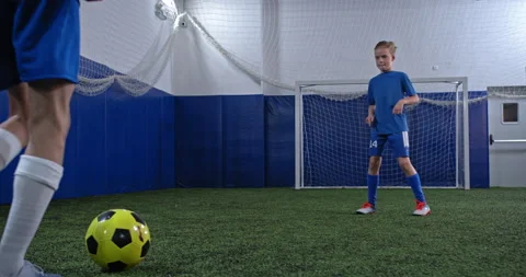 Professional junior soccer team, trainer and little boy football trainer Stock Footage 139217997