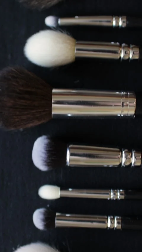 Professional kit of makeup brushes. Set for make up artist. Vertical video. Stock Footage 272587119
