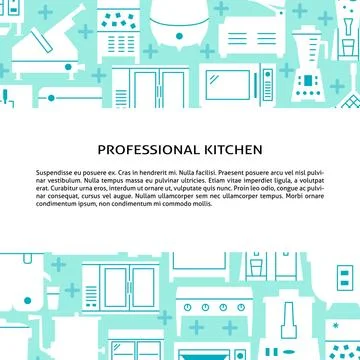 Professional kitchen equipment concept background in flat style Stock Illustration
