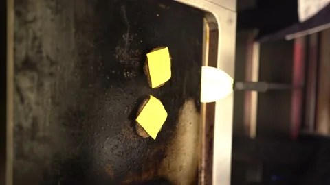 Professional Kitchen In A Hotel Restaurant Close-Up Chef Puts A Piece Of Cheddar Video stock 196171684