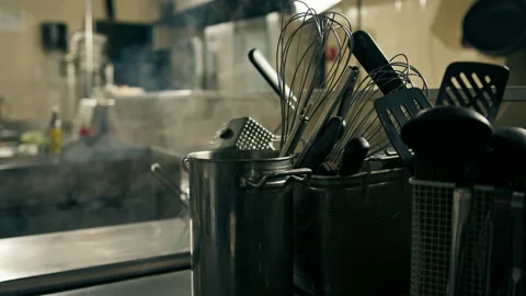 Professional kitchen in a hotel restaurant kitchen utensils interior cooking Stock Footage 237888341