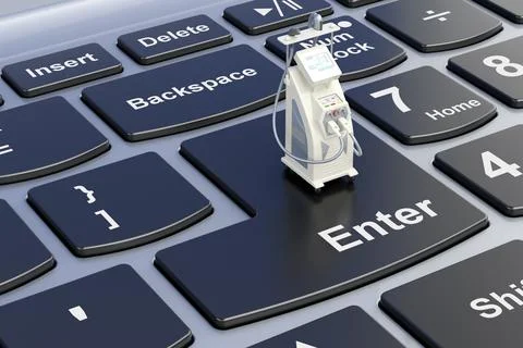 Professional Laser Tattoo Removal Machine on laptop keyboard. 3D rendering Stock Illustration