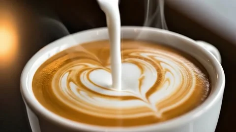 Professional Latte Art: Heart Shape Pattern Pouring Stock Footage 337969009