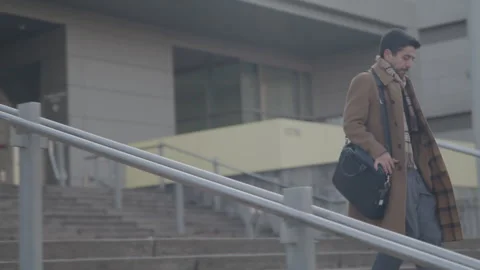 Professional Leaving Work Down Stairs Stock Footage 270336946