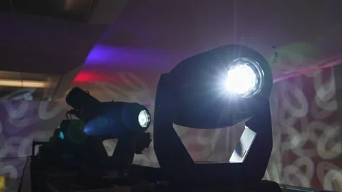 Professional Light equipment work on frame above stage Stock Footage 237461988