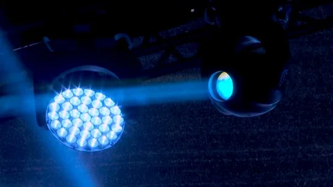 Professional lighting equipment on stage during a performance of popular rock  Stock Footage 82729544