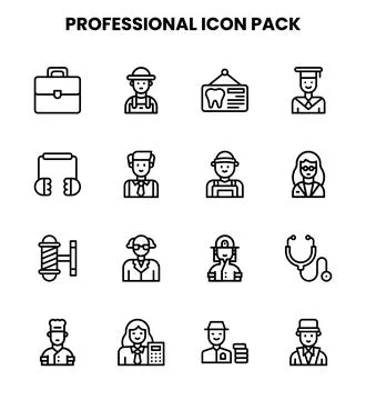 Professional Line Icons Pack 库存插图