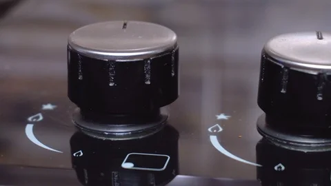 Professional line stove knobs in kitchen storehouse.Handles on the gas stove 스톡 동영상 107931950