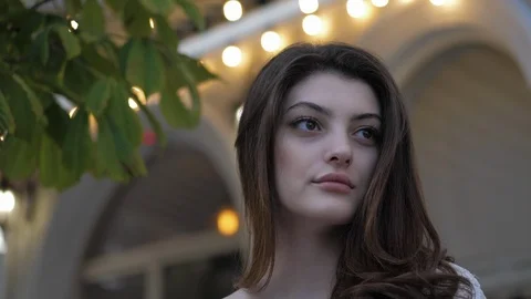 Professional long haired model poses for camera close view Stock Footage 126606255