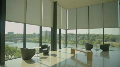Professional lounge room with big windows Stock Footage 211878895
