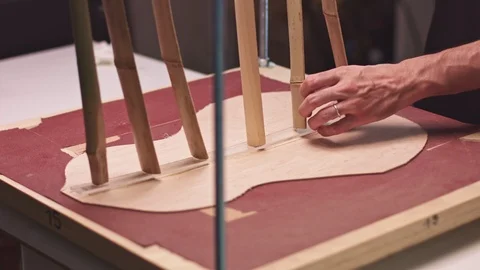 Professional luthier makes a guitar Video stock 117973014