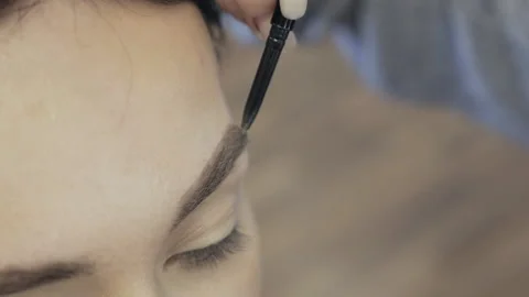 Professional make-up artist does the makeup of the model. Makeup artist draws Stock-Footage 167524305