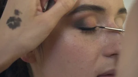 Professional make-up artist making face makeup art. Make up and fashion concept Stock Footage 77754271