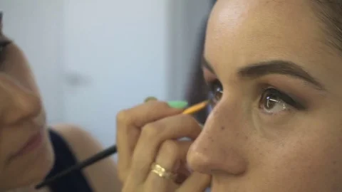 Professional make-up artist making face makeup art. Make up and fashion concept Stock Footage 77758007