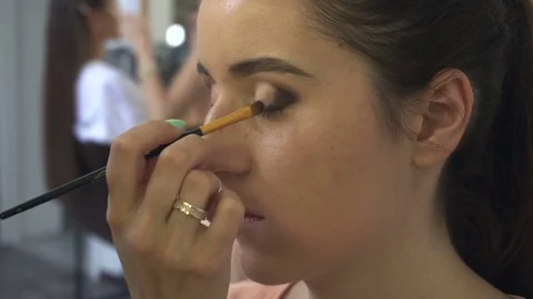 Professional make-up artist making face makeup art. Make up and fashion concept Stock Footage 77821019