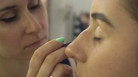 Professional make-up artist making face makeup art. Make up and fashion concept Stock Footage 78073502