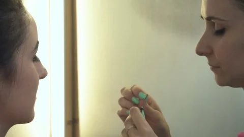 Professional make-up artist making face makeup art. Make up and fashion concept Stock Footage 78076747