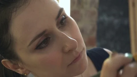 Professional make-up artist making face makeup art. Make up and fashion concept Stock Footage 79062387